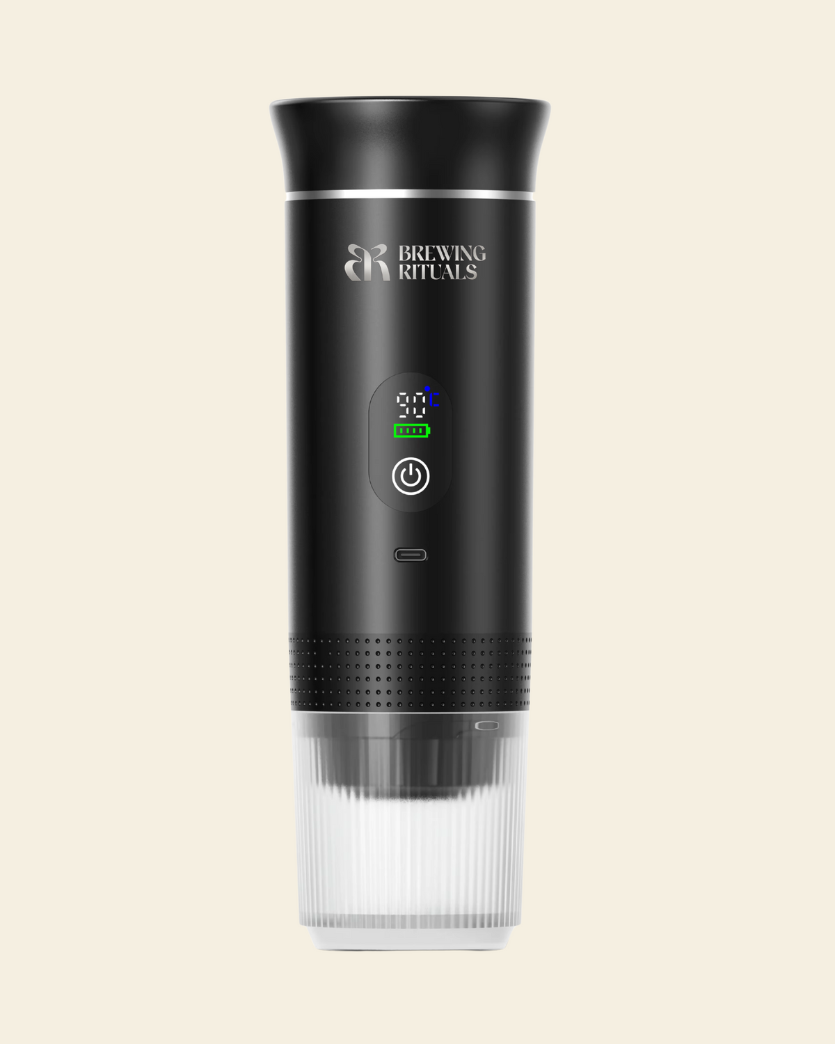Espresso Rituals self-heating portable espresso maker brewing a crema-topped shot